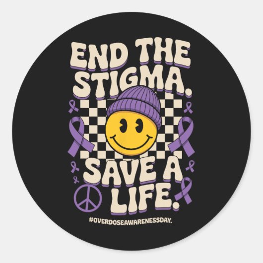 End The Stigma Save A Life Groovy Overdose Awarene ラウンドシール (正面)