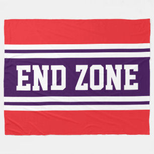 END ZONE 鮮やか 赤 紫 白 フットボール ストライプ フリースブランケット