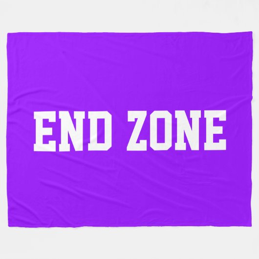 END ZONE Athletic White Text On Fun Bright Purple フリースブランケット (正面(横))