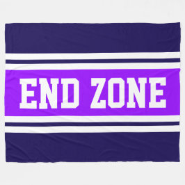 END ZONE Bright Purple Navy White Football Stripes フリースブランケット
