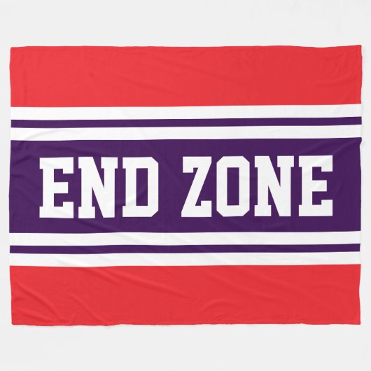 END ZONE Bright Red Purple White Football Stripes フリースブランケット (正面(横))