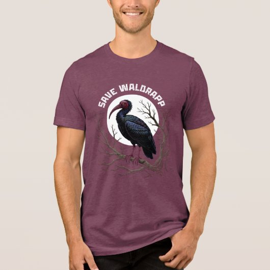 Endangered birds: waldrapp or nortern bald ibis トライブレンドＴシャツ (正面)