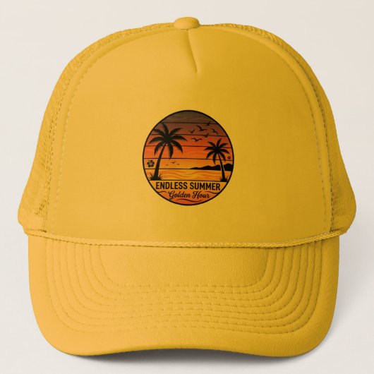 Endless Summer Retro Sunset Palm Trees Trucker Hat キャップ (正面)