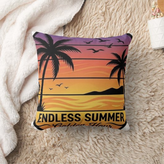 Endless Summer Sunset Tropical Throw Pillow - Palm クッション (ブランケット)