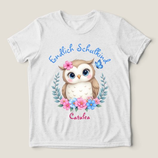 Endlich Schulkind - niedliche Eule mit Blumen トライブレンドTシャツ (デザイン正面)