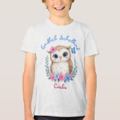 Endlich Schulkind - niedliche Eule mit Blumen トライブレンドTシャツ (正面)