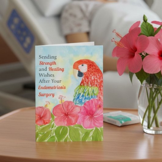 Endometriosis Healing Scarlet Macaws, Hibiscus カード