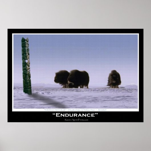 "ENDURANCE" Musk Oxen & Totem Pole Artポスター ポスター (正面)