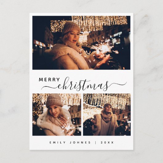 Enegant 3フォトモダンコラージクリスマス ポストカード (正面)