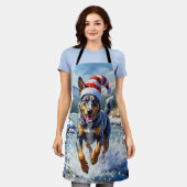Energetic Blue Heeler Dog Winter Creek Christmas エプロン (着用した状態)