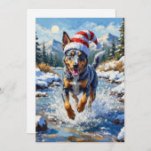 Energetic Blue Heeler Dog Winter Creek Christmas シーズンカード (正面/裏面)
