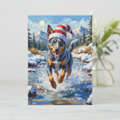 Energetic Blue Heeler Dog Winter Creek Christmas シーズンカード (スタンド正面)