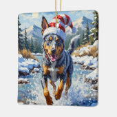 Energetic Blue Heeler Dog Winter Creek Christmas セラミックオーナメント (左)