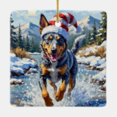 Energetic Blue Heeler Dog Winter Creek Christmas セラミックオーナメント (裏面)