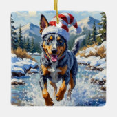 Energetic Blue Heeler Dog Winter Creek Christmas セラミックオーナメント (正面)