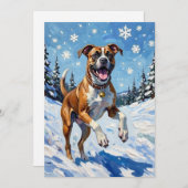 Energetic Boxer Dog Leaping in Winter Snow Fun シーズンカード (正面/裏面)