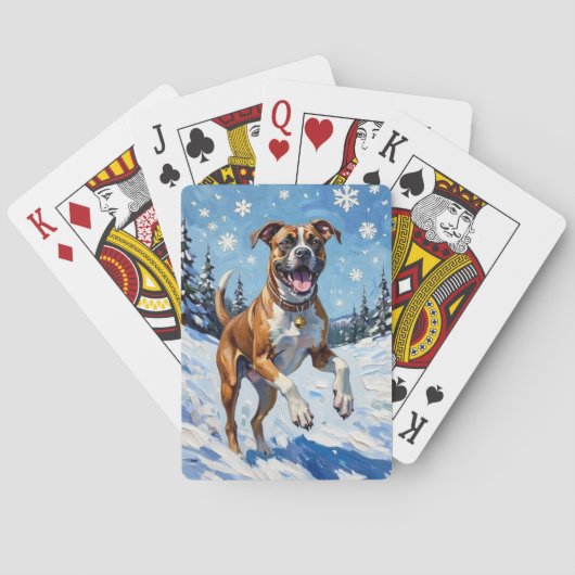 Energetic Boxer Dog Leaping in Winter Snow Fun トランプ (裏面)
