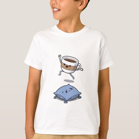 Energetic Cartoon Coffee Cup Jumping Over  Tシャツ (正面)