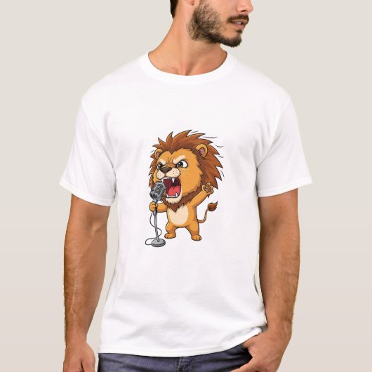 Energetic Cartoon Lion Singing Tシャツ (正面)