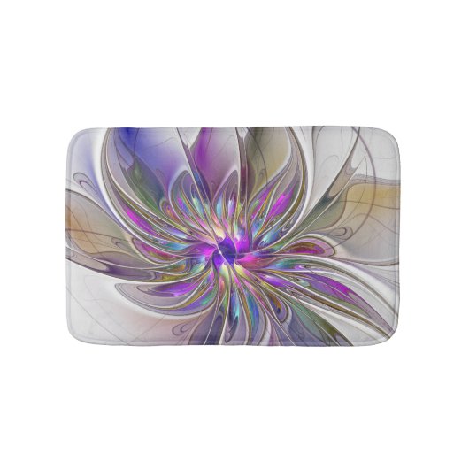 Energetic, Colorful Abstract Fractal Art Flower バスマット (正面)