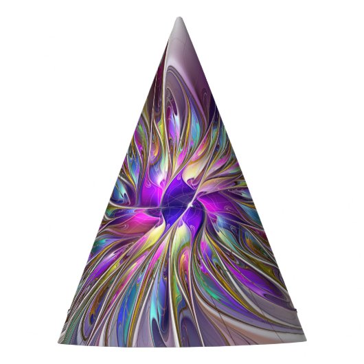 Energetic, Colorful Abstract Fractal Art Flower パーティーハット (正面)