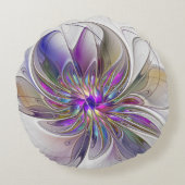 Energetic, Colorful Abstract Fractal Art Flower ラウンドクッション (裏面)
