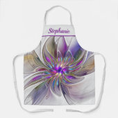 Energetic, Colorful Abstract Fractal Flower Name エプロン (正面)