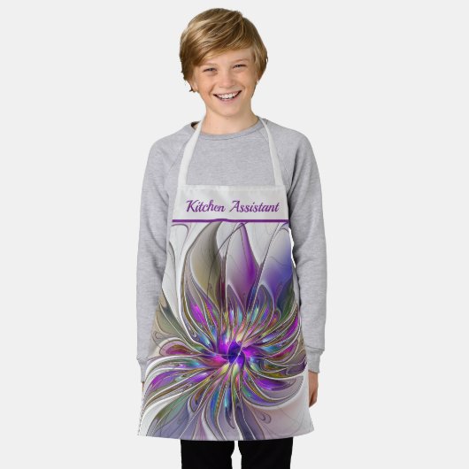 Energetic, Colorful Abstract Fractal Flower Text エプロン (着用した状態)