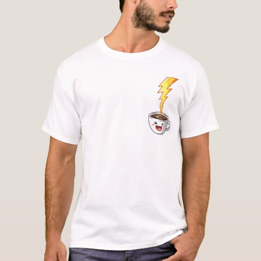 Energetic Kawaii Coffee Cup with Lightning Bolt Tシャツ (正面)