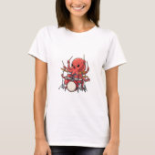 Energetic Red Octopus Drummer Multitasking Tシャツ (正面)