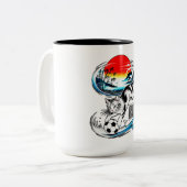 Energetic Soccer Cat Kawaii Gift for Football ツートーンマグカップ (正面左)