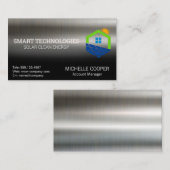 Energy 太陽の Powerロゴ |金属の背景 名刺 (正面/裏面)