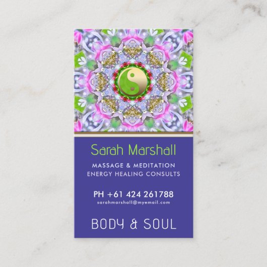 Energy Healing Holistic Indigo Green Gold Sparkle 名刺 (正面)