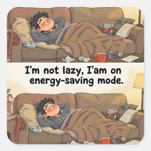 Energy-Saving Mode” Sticker – Cozy Webcomic Vibes スクエアシール (正面)