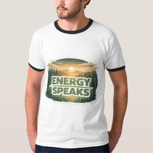 Energy Speaks 森の夕焼けタイポグラフィ Tシャツ (正面)