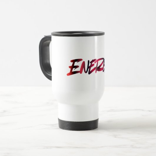 ENERGY Travel Mug — Start Your Day with Intention トラベルマグ (正面左)