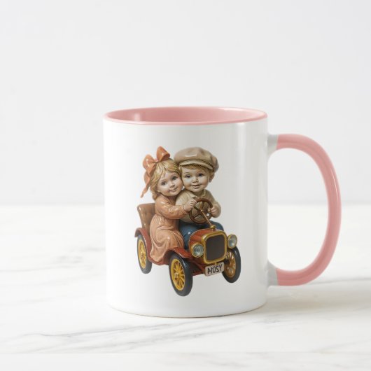 Enfants rétro en voiture ancienne. マグカップ (右)