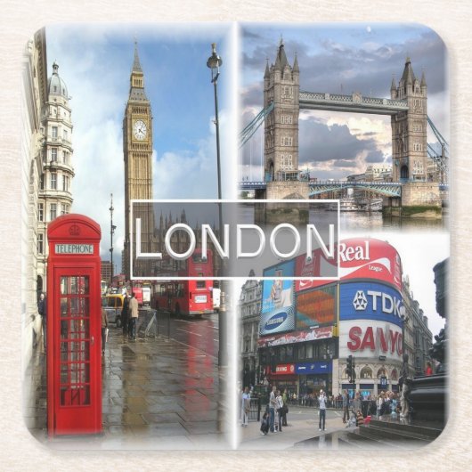 ENG048 LONDON，イギリス，ヨーロッパ， スクエアペーパーコースター (正面)