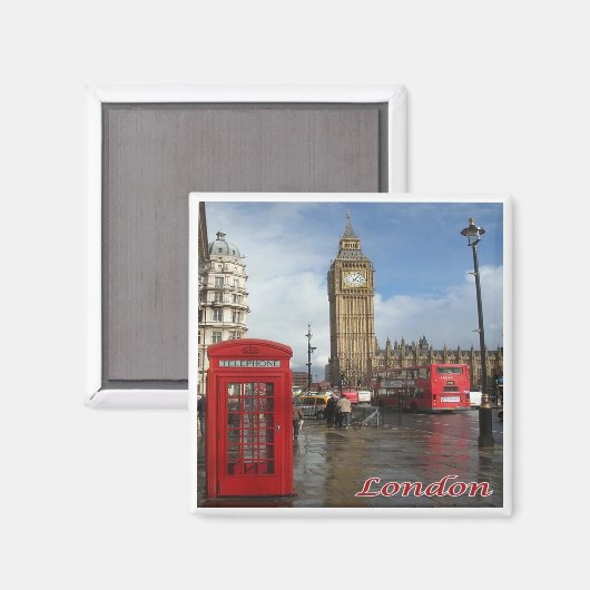 ENG063 LONDON BIG BEN, Double Decker Bus,冷蔵庫 マグネット (正面/裏面)