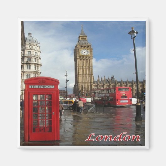 ENG063 LONDON BIG BEN, Double Decker Bus,冷蔵庫 マグネット (正面)