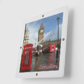 ENG063 LONDON BIG BEN, Double Decker Bus, Square W スクエア壁時計 (傾斜)