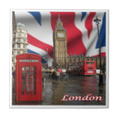 ENG082ビッグベン、ダブルデッカーバス、 タイル (正面)