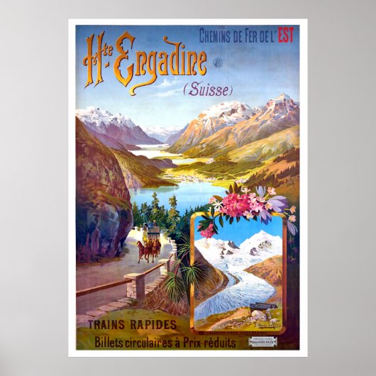Engadin、スイス、風景と山道 ポスター (正面)