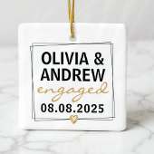 Engaged Black Gold Script Photo Keepsake セラミックオーナメント