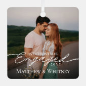 Engaged Couple 1st Christmas Elegant Photo Collage メタルオーナメント (正面)