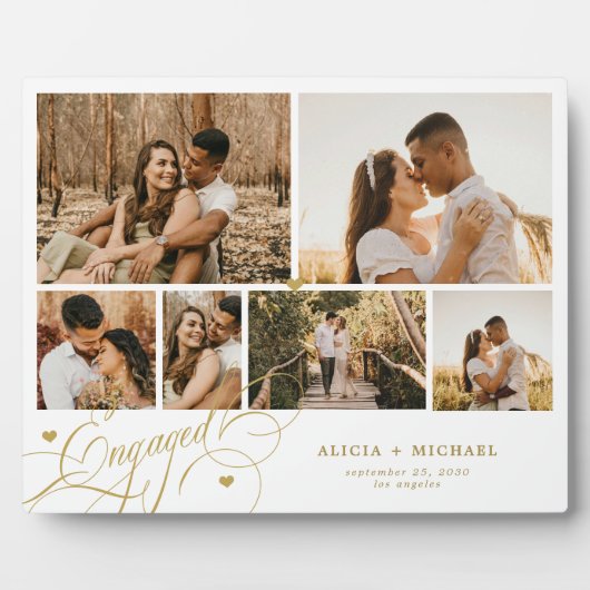 Engaged couple 6 photo collage template white フォトプラーク (正面)