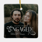 Engaged Couples 2 Photos Stylish First Christmas セラミックオーナメント (正面)