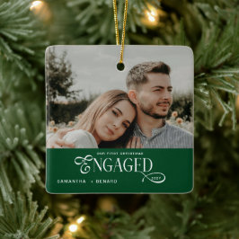 Engaged Couples Photo Stylish First Christmas Cer セラミックオーナメント
