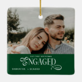 Engaged Couples  Photo Stylish First Christmas Cer セラミックオーナメント (裏面)