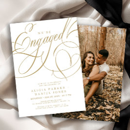 Engaged elegant gold calligraphy engagement party 招待状